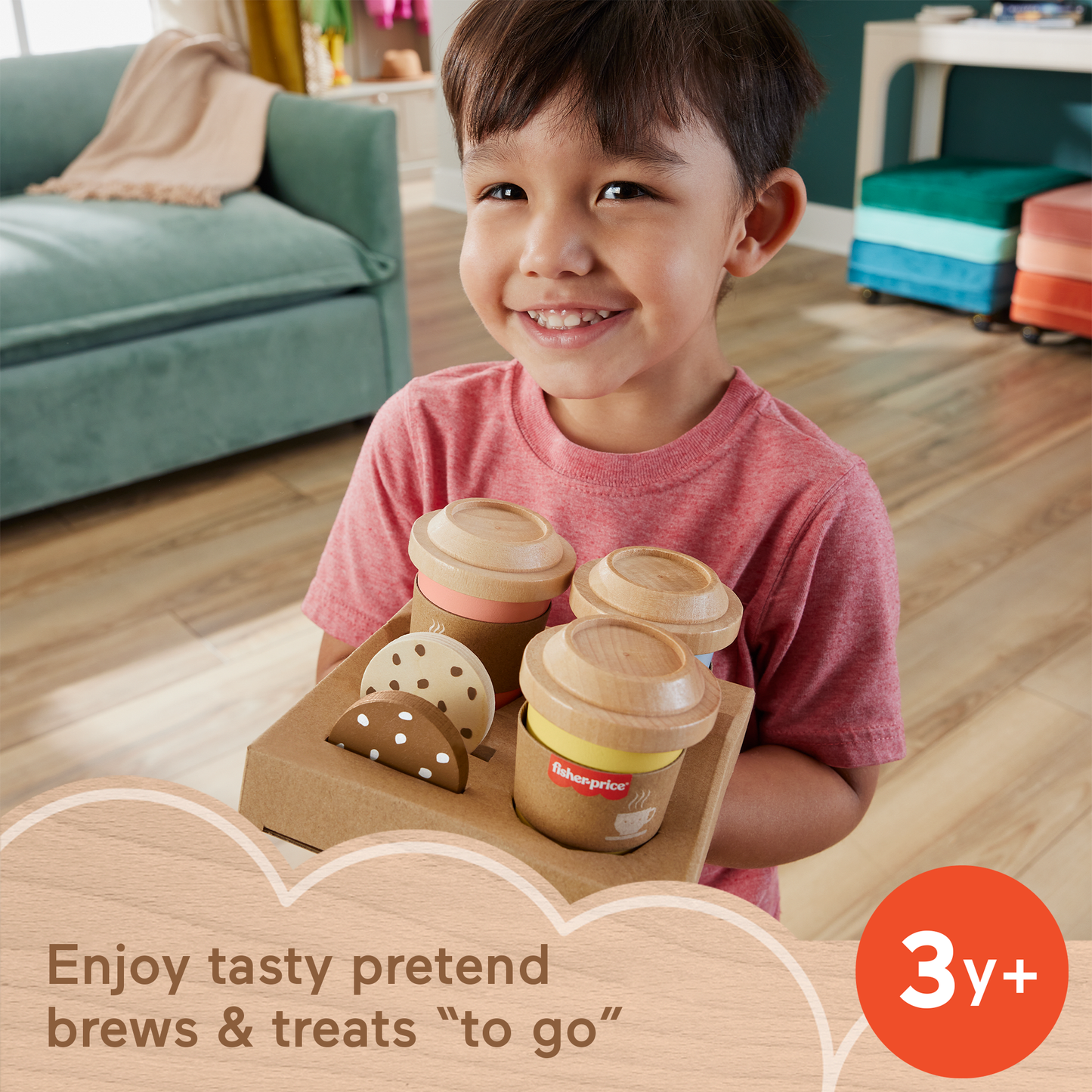 Fisher-Price Wooden Coffee To Go Set, 15-Piece Caf¨¦ Shop Playset Preschool Role-Play